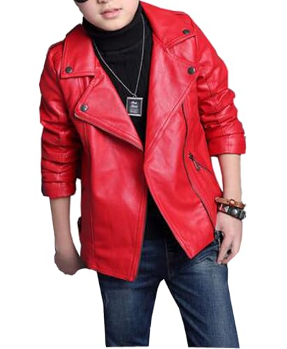 Boys Girls Motorcycle Leather Jacket for Kids Oblique Zipper Moto Biker Leather Jackets Coats Aged 3-12