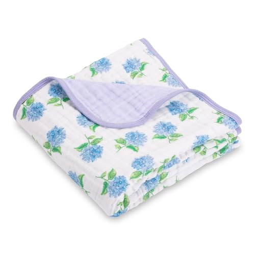 Image of LollyBanks Muslin Baby Blanket 100% Organic Cotton, Muslin Quilt Lightweight, Toddler Blanket for Girls, 6 Layers Baby Blankets 47"x 47", Soft Nursery Receiving Blankets (Hydrangea Print)