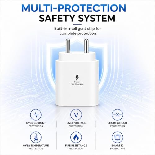 Image of Zybux 25W Type C to C Charger Adapter Compatible with Samsung Galaxy M47 /M17 /M17e /A17 /A57 /A27 /M57, M07 /F07 /F70e /A07 /F06 /M06 /A06 /S25 /S24 /S3 /Fe /5G, 25 w USBC to USB-C Super-Fast Original Charge, White