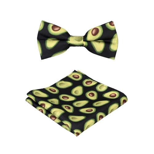 Men's Dress Vest AVOCADO Pattern Design with Black Background. Guac Aguacate Mens BOW Tie and Hanky Set3