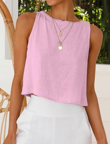Image of IDEALSANXUN Womens Linen Crop Tank Tops 2026 Spring Summer Sleeveless Tops