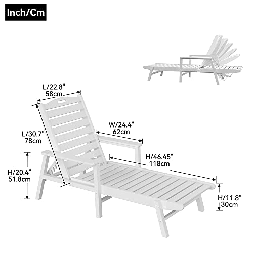 Jurmalyn Outdoor Pool Lounge Chairs With 6 Positions Backrest, Waterproof Sun Loungers Chaise For Garden Pool Beach Patio Deck (White Widening Size 22.8 '') #TOP1