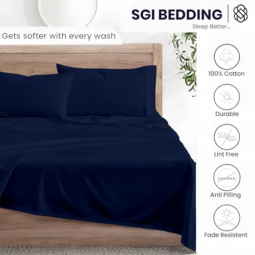 Image of SGI bedding RV King Bed Sheets Set - Premium 600 TC Egyptian Cotton, Crisp Cooling Sateen Weave, Extra Soft Hotel Collection, Fits Mattresses Up to 16 Inch Deep, Breathable Long Lasting - Navy Blue