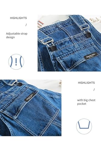 Rolanko Girls Overalls Denim Bib Distressed Jumpsuit Kids Blue Baggy Jean Pants with Pockets (10-12) - image 5