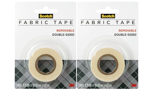 Image of Scotch Removable Fabric Tape, 3 /4 in x 180 in (15 ft), 2 Rolls - Double-Sided No-Sew Hemming Tape for Temporary Clothing Hems, Curtains, Crafts, DIY Repairs, Repositionable and Fabric-Safe