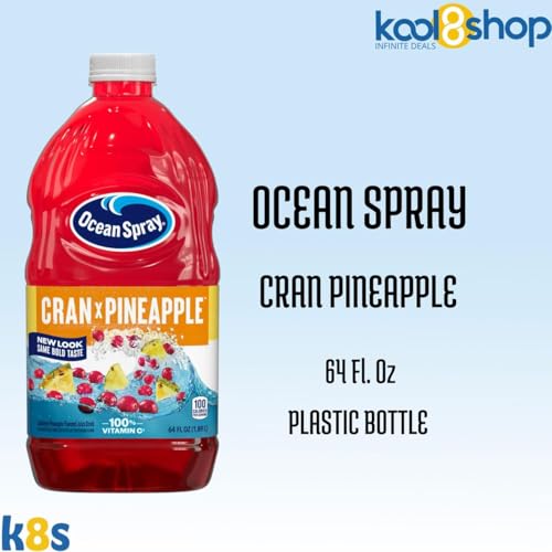 Ocean Spray Cran Pineapple Juice Drink 64 fl oz Plastic Bottle 4 Pack + 15 Sugarcane Disposable Straws by KOOL8SHOP Infinite Deals