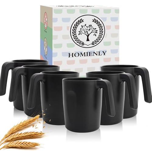 Comparison: Best Unbreakable Coffee Mugs 5 Homienly Wheat Straw Coffee Mugs 6 PCS, Alternative to Plastic Mugs with Handles, Unbreakable Coffee Mugs, Reusable Camping Mug Drinking Cups Set, Microwave and Dishwasher Safe Cups for Kitchen(Black)