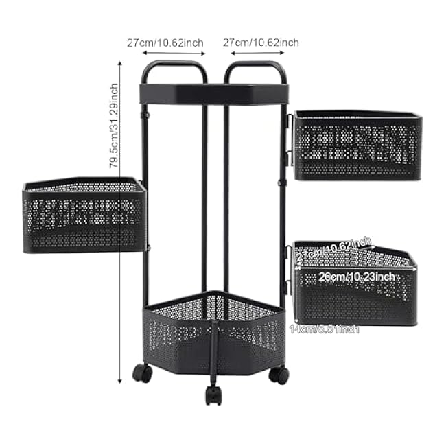 4-Tier Removable Basket Shelf Organizer, Multi-Layer Storage Rotating Basket, Rotating Storage Shelves Rack, Storage Shelves Rack Cart for Fruit Vegetable Grocery Corns Potato Onion Black-pj063NGK
