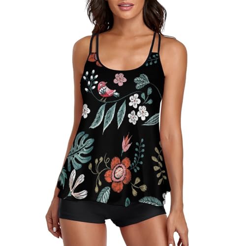 Maillot de bain tankini femme floral avec short de bain et robe de plage chic