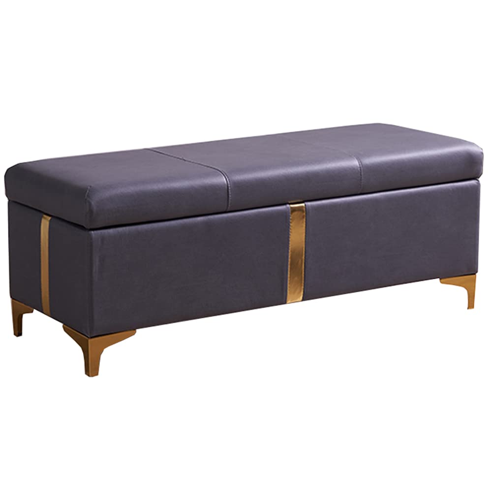 Pouf repose-pieds coffre de rangement tissu avec coussin éponge et pieds en métal