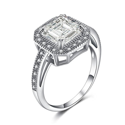Castillna Sterling Silver Halo Asscher Cut Engagement Ring3