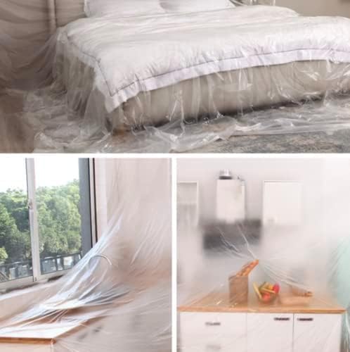 Rocky Mountain Goods 1 Mil Clear Plastic Sheeting Roll - 9 ft x 400 ft Contractor Pack - Painters Grade Thick - Strong/Pliable for Painting, Furniture, Walls, Carpet, Garden, Dust - Paint Drop Cloth