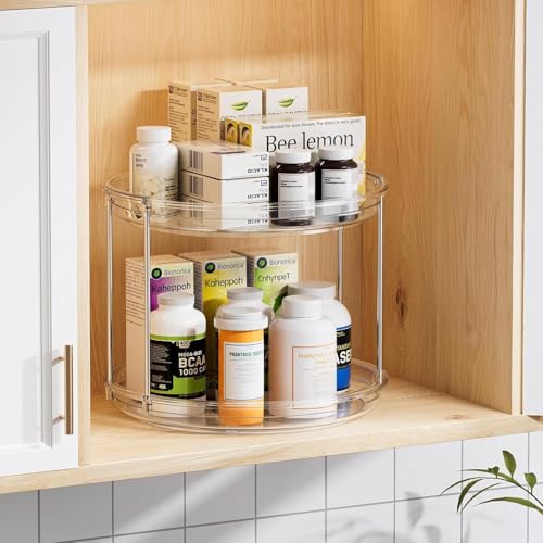 Image of Zollyss 2 Tier Lazy Susan Organizer Turntable | Clear 9.25 Inch Rotating | Counter-Top Kitchen Storage | for Pantry, Bathroom, Vanity | Keeps Clutter Control in Rooms