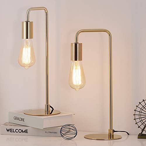 Edison Table Lamp, Industrial Desk Lamps Set of 2, Small Gold Metal Lamp Suit for Bedside Nighstand Dressers Coffee Table Study Desk in Bedroom, Guest Room