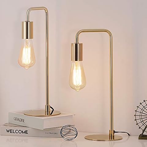 JS NOVA JUNS Edison Table Lamp, Industrial Desk Lamps Set of 2, Small Gold Metal Lamp Suit for Bedside Nighstand Dressers Coffee Table Study Desk in Bedroom, Guest Room Cover
