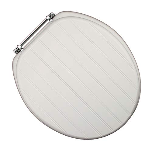 Comfort Seats C3B4R400CH Deluxe Molded Wood Toilet Seat with Chrome Hinges, Round, White Bead Board