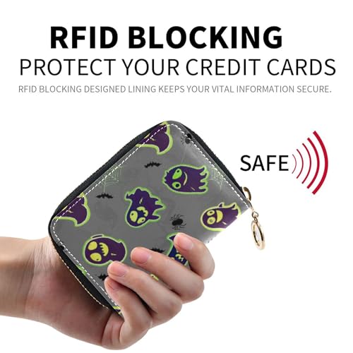 9 Credit Card Slots & 2 Cash Slots Women Wallet Zip Around Leather Travel Wallet with Zipper Cartoon Cute Ghosts Gray2