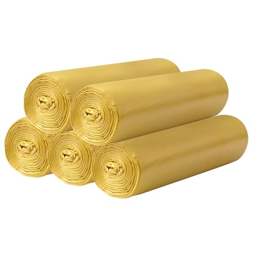 5 rollos de bolsas de basura pequeñas – 100 bolsas de basura resistentes de 15 litros para el hogar, oficina, cocina, baño y habitación infantil (dorado)