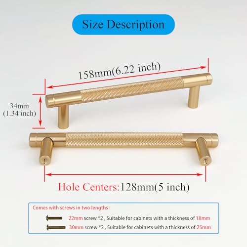 Pexintek 2 Pack Gold Modern Cabinet Handles 128mm Hole Centers Kitchen Bathroom Bedrooms Study Furniture Door Vintage Pulls with Screws for Cupboards Drawer Wardrobe Dresser (Gold) - Image 4