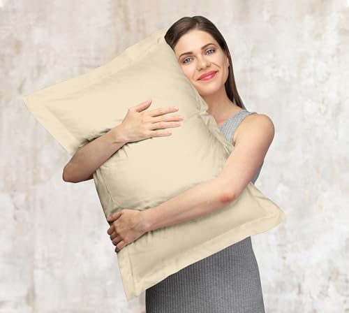 Image of Royale Linens Pillow Shams 2 Pack King Size 20x36 Inch - Brushed 1800 Microfiber - Bed Pillow Shams, Wrinkle Resistant Super Soft and Cozy - Back Overlap Closure - Oxford Pillowcase (King, Sand)