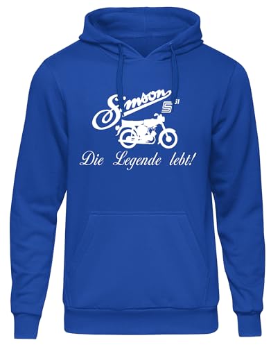 Uglyshirt89 Simson Die Legende Kapuzenpullover | Hoodie mit S51 DDR Moped – Ostkult Pullover für IFA & Schwalbe Fans – Kultdesign für Ostdeutschland | Blau  M