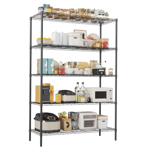 Image of 5-Tier Adjustable Garage Shelving Black Unit Heavy-Duty Metal Storage Rack