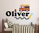 Custom Name Firetruck Wall Decal - Firetruck Wall Decals - Boys Kids Wall Decal - Nursery Wall...