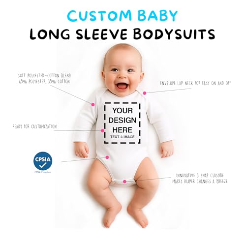 Custom Long Sleeve Baby Onesie Personalized Kids Baby Bodysuit Add Your Text Image Photo of Your Boy Girl Cotton Polyester3