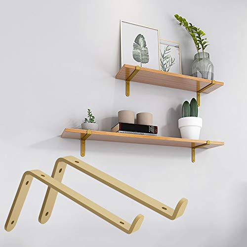SMYH Supports d'étagère en Or, Equerre Etagere flottantes avec vis, Supports de décoration pour la Maison Peu encombrants, Consoles pour étagères murales rustiques pour étagères Ouvertes Bricolage Cover