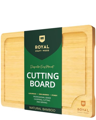 ROYAL CRAFT WOOD Bamboo Cutting Board with Juice Groove - Kitchen Chopping Board for Meat Cheese and Vegetables, Heavy Duty Serving Tray