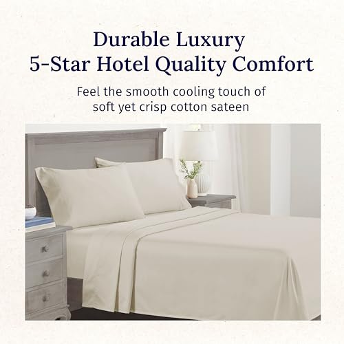 California Design Den Split King Sheet Set - 100% Cotton, 600 Thread Count Sateen, Breathable Luxury King Size Sheets for Adjustable Bed, Luxury Soft Hotel Quality Sheets - Ivory (Creamy Beige Tone)