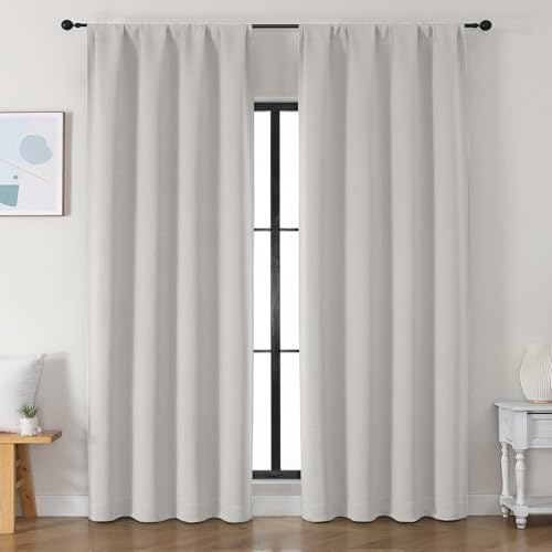 Image of Simplebrand Ava Natural Blackout Curtains for Bedroom 90 Inches Long 2 Panels Set, Solid Privacy Energy Saving Living Room Window Treatment Curtains Blackout Drapes, W50 x L90 Inch, Natural