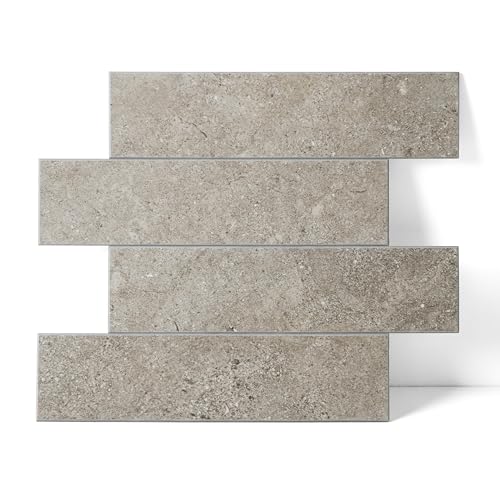 Colamo 10pcs Rock Grey Peel and Stick Wall Tiles, Self Adhesive Matte Faux Stone Brick for Accent Wall Tiles,Stick on Backsplash for Kitchen Living Room,Bedroom,Bathroom,Fireplace