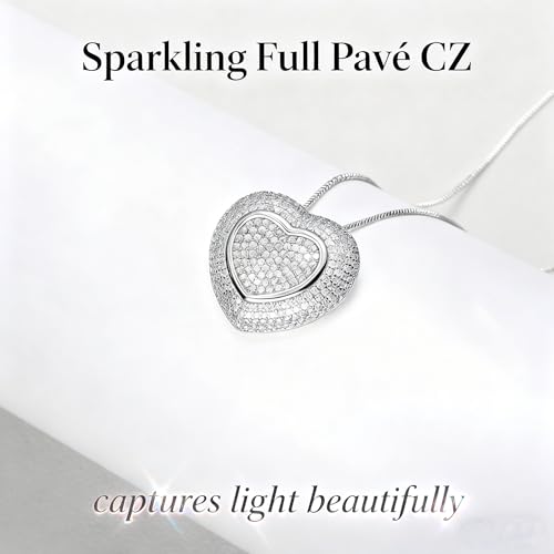 hooppoo Chuncky Cz Pave Heart Pendant Necklace for Women, Silver - image 4