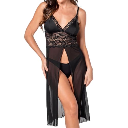 DEMILLUS Camisola Di Carla Longa em Tule Elástico com Transparência Feminino Adulto, Preto, 46