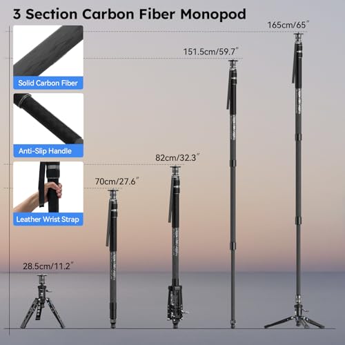 SIRUI SVM-165P Rapid Monopod with Pedal, 65" Carbon Fiber Camera Monopod with Feet, One-Step Height Adjustment with Twist Lock, Max Load 22lbs/ 10kg