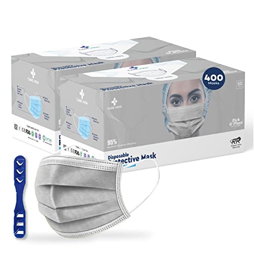 Image of Medohealthy 3 Ply Disposable Cotton Face Masks (Pack of 400, Grey) for Unisex with Nose Pin BIS, (ISI) Certified Mask with Melt Blown Layer