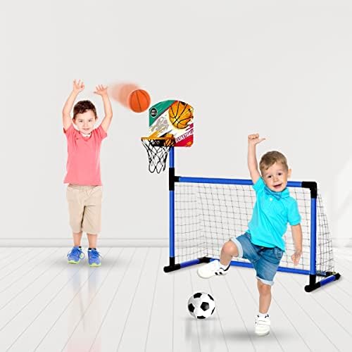 Kidoloop Kids 2 in 1 Basketball Hoop and Football Goal Set for Children, Hoop, Net, Ball, Pump Kids Basketball Hoop and Stand Girls Boys, Outdoor Indoor Activities Toy ALL in One