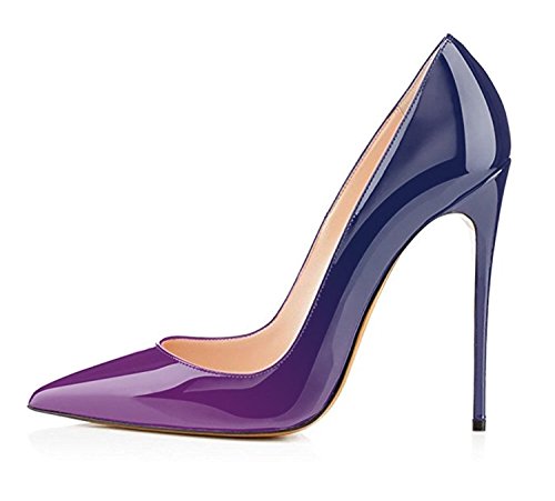 Sammitop Women\'s Pointed Toe High Heel Slip On Stiletto Pumps Evening Party Basic Shoes Plus Size Blue US7