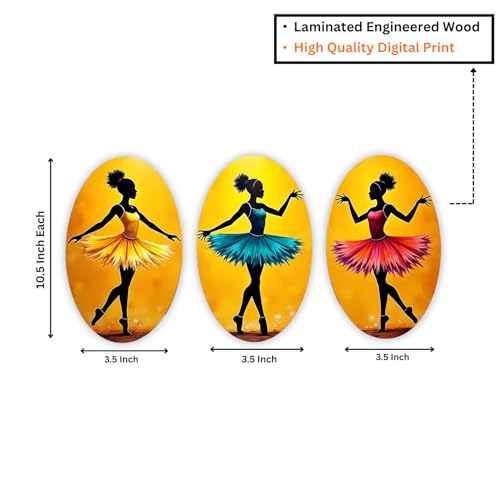 Image of GiftOday Abstract Art Dancers Wood Wall Hanging Decoration Items for Home & Kitchen Decor | Gifts | Wooden Wall Hanger | Mdf Wall Decoration for Living Room | Decor Items (Set of 3)