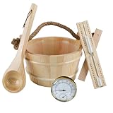 Kit de sauna en bois 4 pièces avec seau et louche, kit d'accessoires pour sauna de 4 litre...