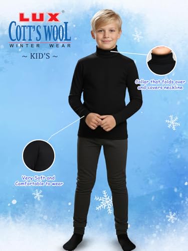 Image of Lux Cott's Wool Boys High-Neck Full Sleeves Thermal Top | High Neck Thermal Top for Boys | Pack of 2
