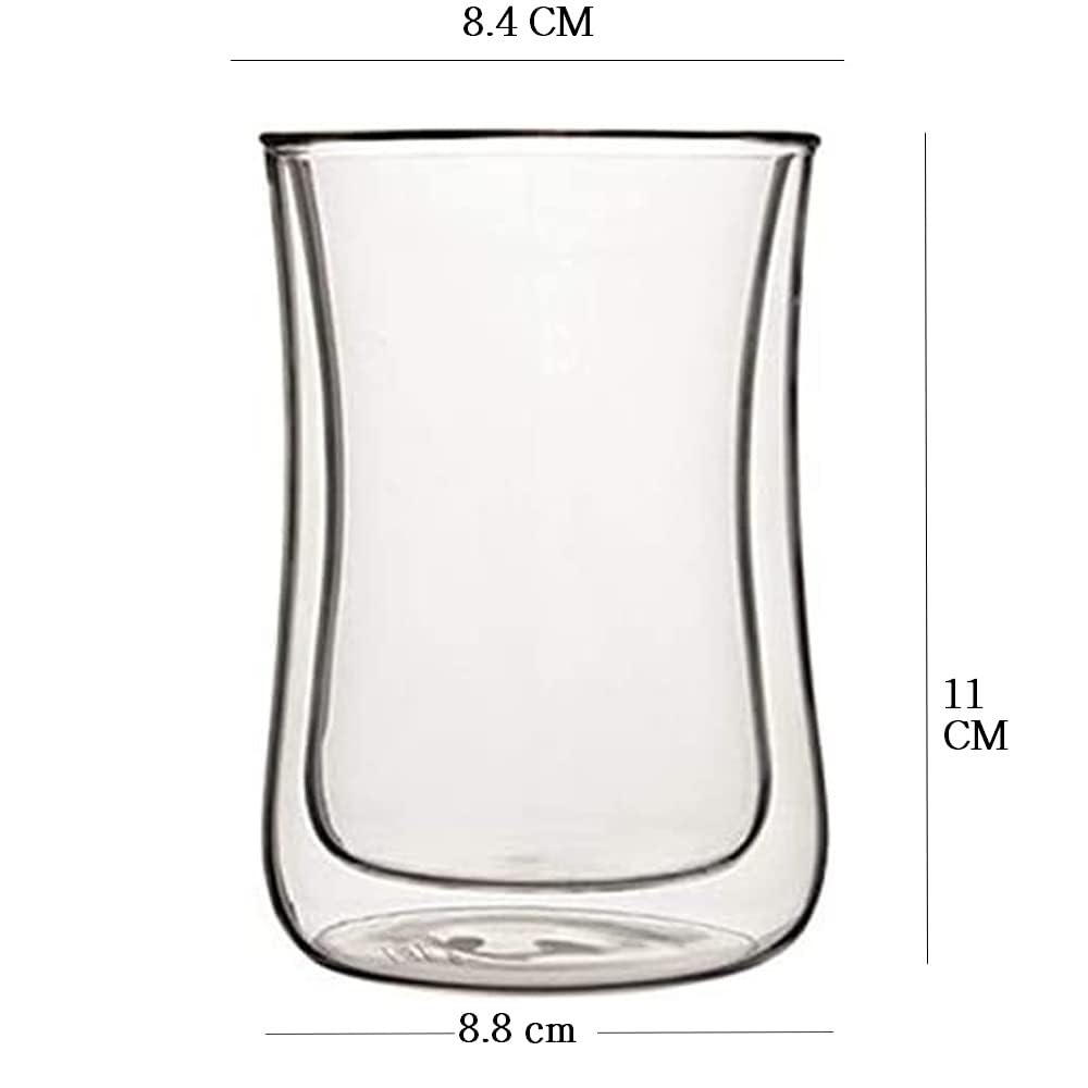 Baskety Turkish Tea Cups - Set of 1 Or 2 - Double-Walled Glass Tea Cup - Coffee Mug - Espresso - Cappuccino Beverages Cup 300ML Each. (2) 1