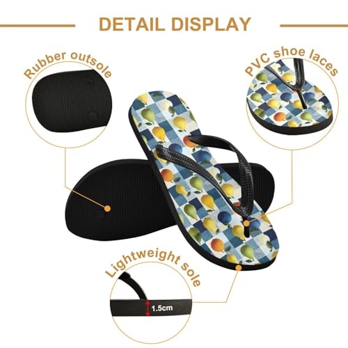 Flip Flop Sandals Pear Checkered Print for Women Men Beach Outdoor XS3