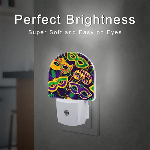 Image of Happy Mardi Gras Night Light for Kids,Colorful Carnival Masks and Beads Plug in Night Light with Dusk to Dawn Sensor, 0.5w Energy Saving Nightlight for Hallway Stairway Kitchen Bedroom
