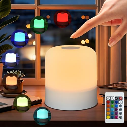 VTYXCTIGJ Night Light Bedside Lamp with Touch and Remote Control, 13 RGB Colors Changing 5 Brightness Dimmable Table lamp, Rechargeable Portable Desk...