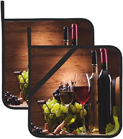 Vintage Glasses Grapes Washable Set of 2 Pot Holders Decorative Kitchen Gift for Cooking Microwave BBQ Baking