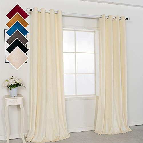 SHOWBEAN Windows Panels Soft Velvet Curtains Set of 2 90%-Blackout for Bedroom Living Dining Room 52 x 95 Inches Ivory White
