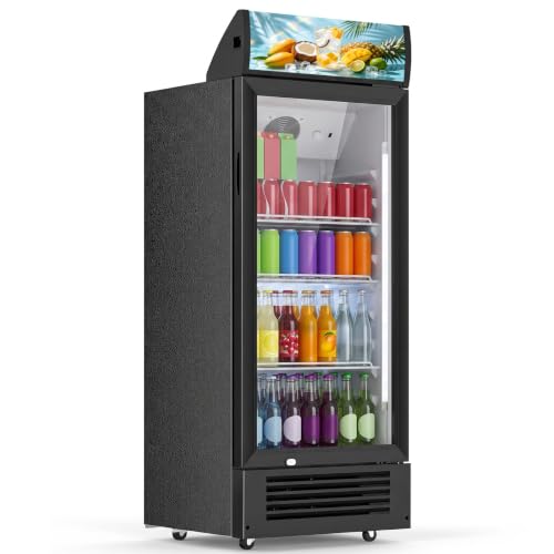 Image of Erivess 6 Cu.Ft Commercial Refrigerators with Double-Tempered Glass Door | Beverage Display Fridge with 7 Level Temp, Merchandiser Drink Fridge with LED Light & Locking Caster for Bar Restaurant Shops