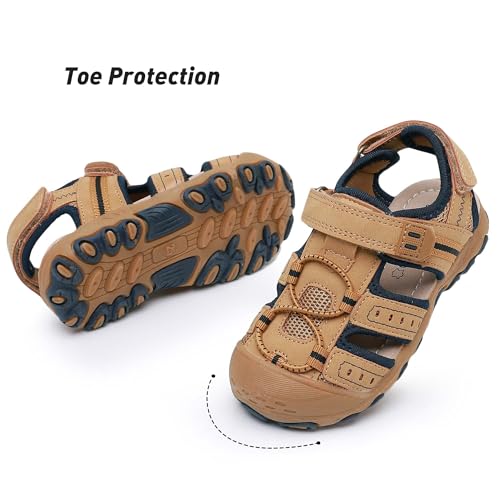 Image of Ahannie Toddler Sandals for Boys Girls Kids Closed Toe Outdoor Summer Shoes | Dual Hook-and-Loop, Adjustable Fit, Protective Wide Toe, Flexible Non-Slip Sole
